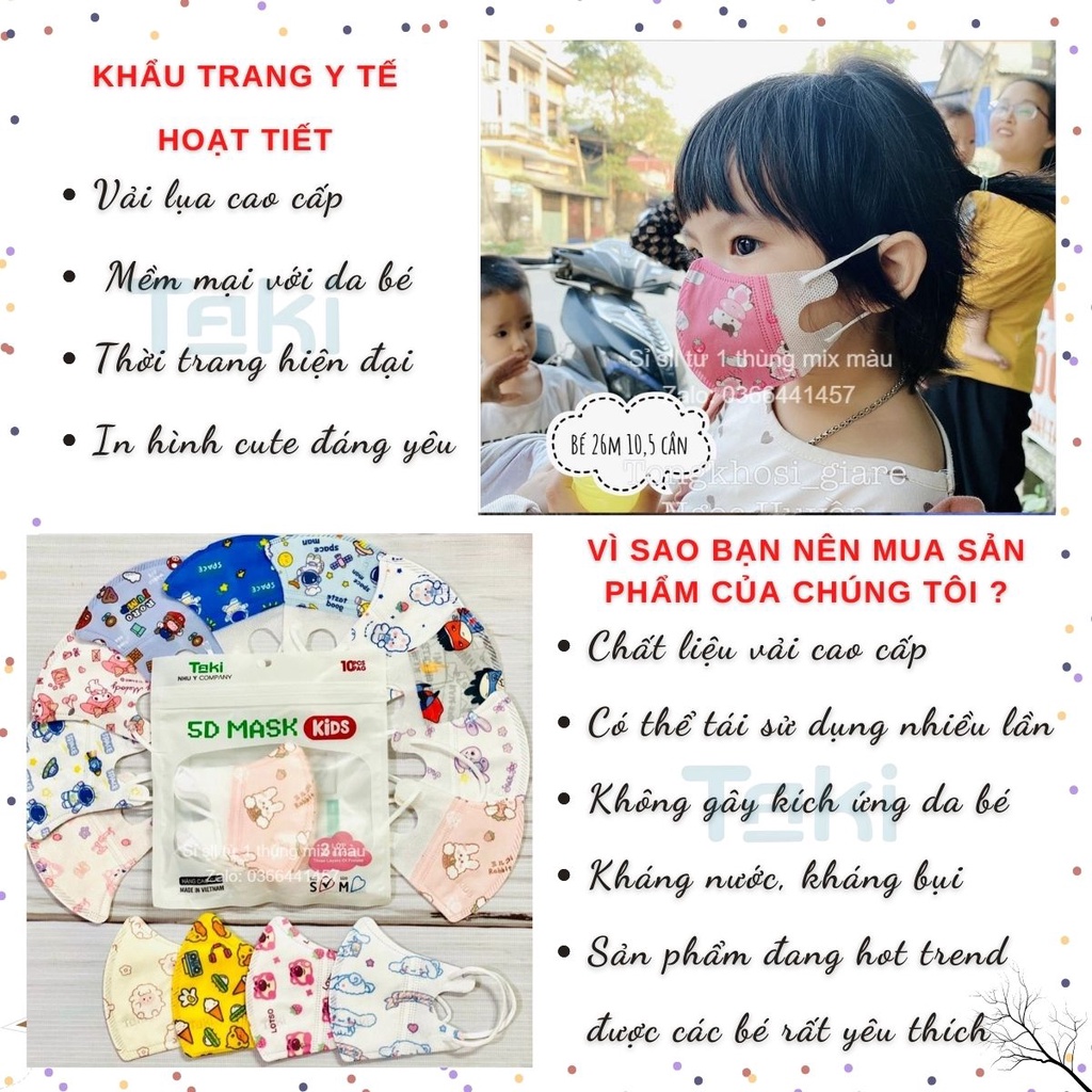 Khẩu trang 5d cute cho bé Taki size 0