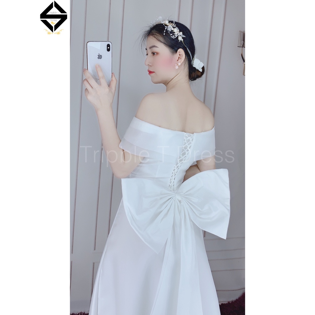 Đầm maxi mặc cưới TRIPBLE T DRESS nơ lưng rời cho dâu xinh đi bàn nhẹ nhàng - size S/M/L - MS170Y