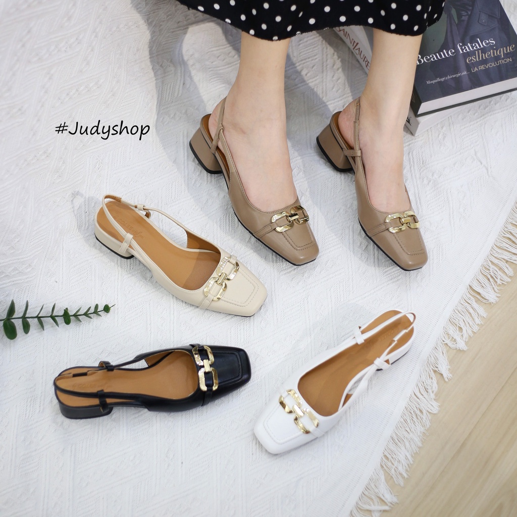 Giày Sandal COLEE Slingback Mũi Vuông Khuy Khoá Xinh Xắn Cao 4p