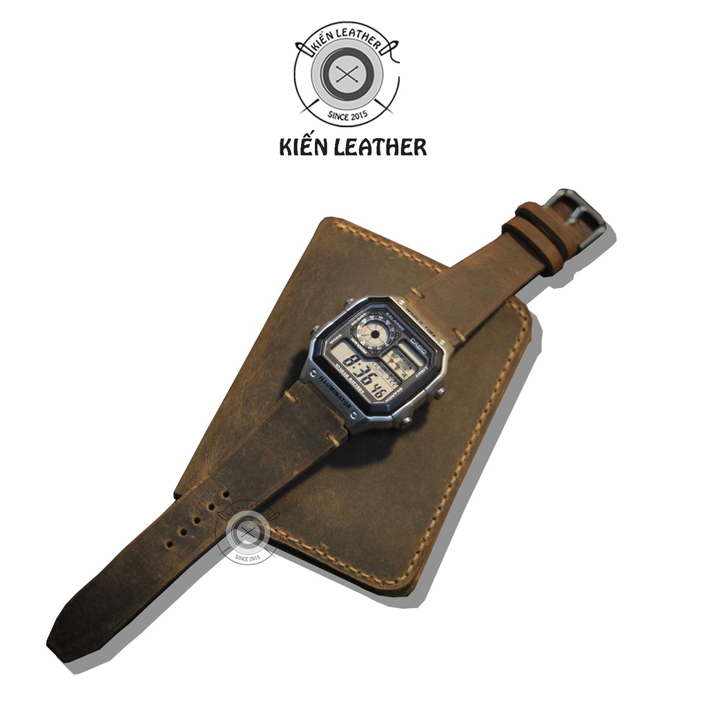 Dây đồng hồ, Dây da thật ca si o 1200 chất vintage By Kiến Leather