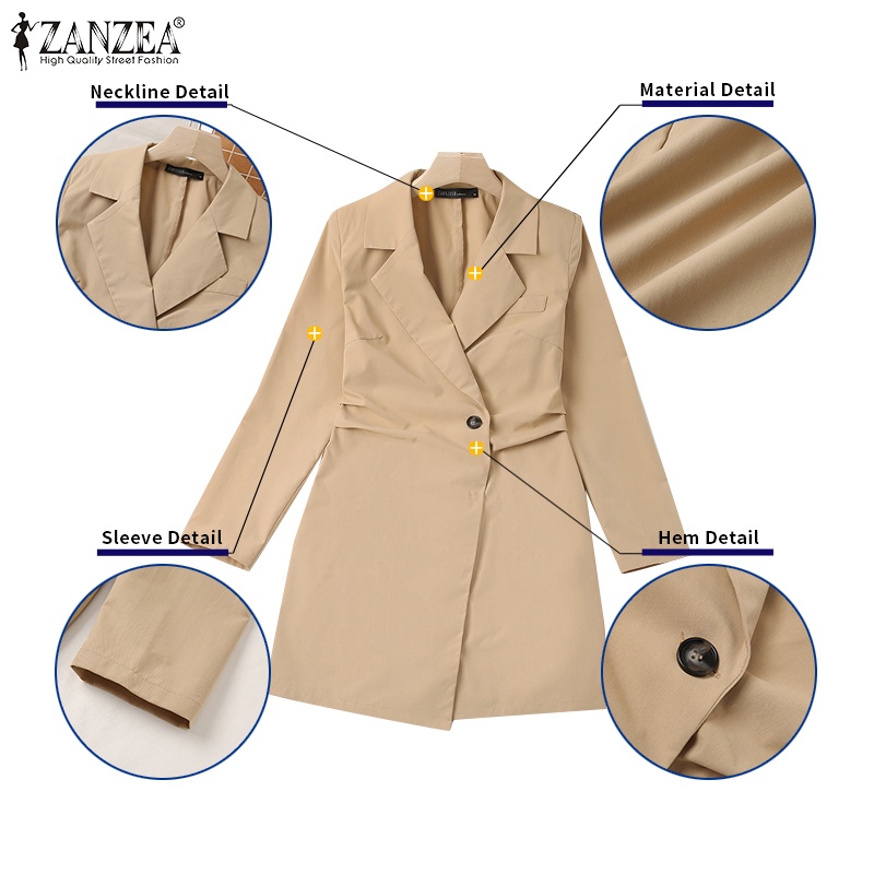 Áo blazer nữ ZANZEA tay dài phối nút thanh lịch thời trang