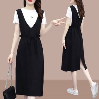 Đầm Nữ Dáng Rộng Giả Hai Mảnh Phong Cách Mới Mùa Hè Cho Nữ Cỡ M-4xl