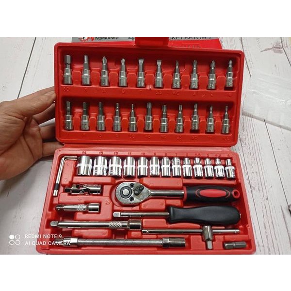 Bộ dụng cụ mở bulong ốc vít đa năng 46 chi tiết ALONGTOOL, Không han gỉ Hàng Mới, Bộ dụng cụ sửa chữa oto xe máy 46 m