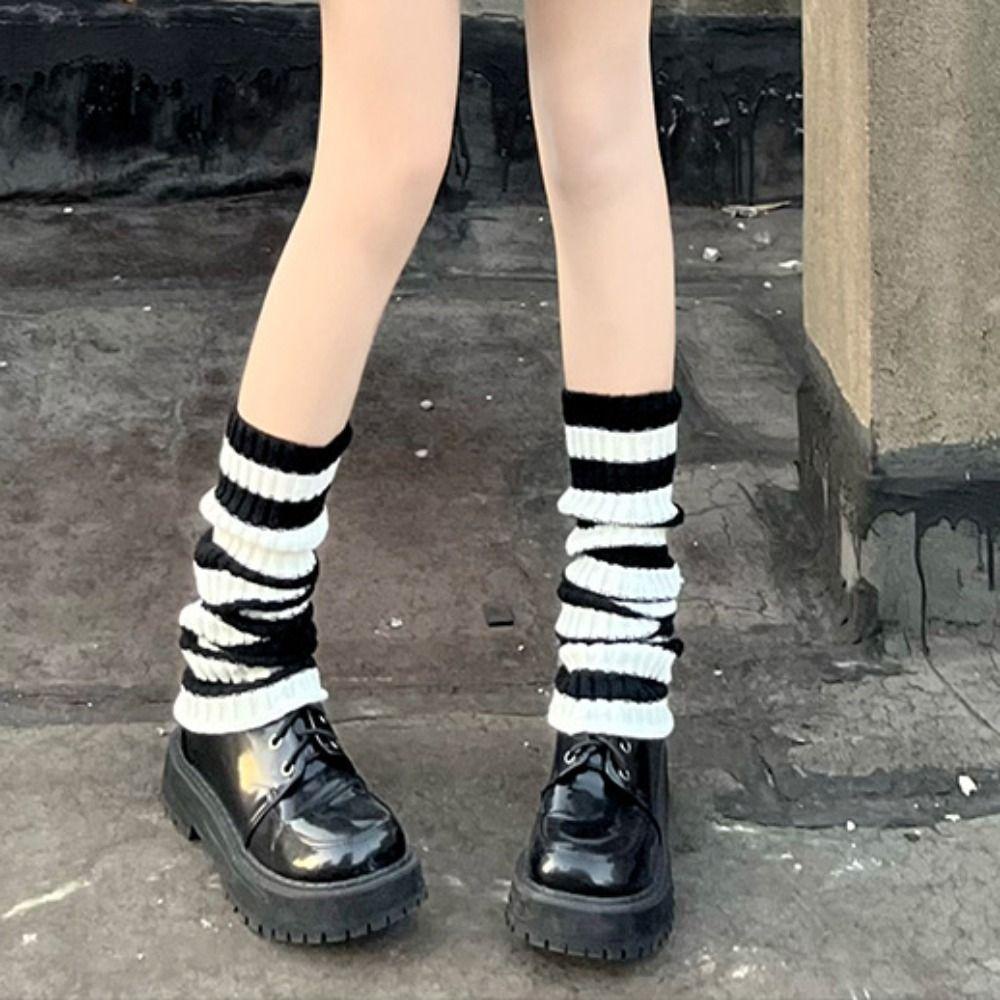 Tất Ống Chân Giữ Ấm Họa Tiết Kẻ Sọc Phong Cách Harajuku Nhật Bản Cho Nữ