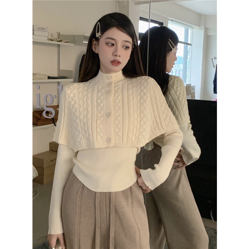 QKOOLE Áo khoác phủ vai nữ dài tay len thời trang mùa hè chống nắng