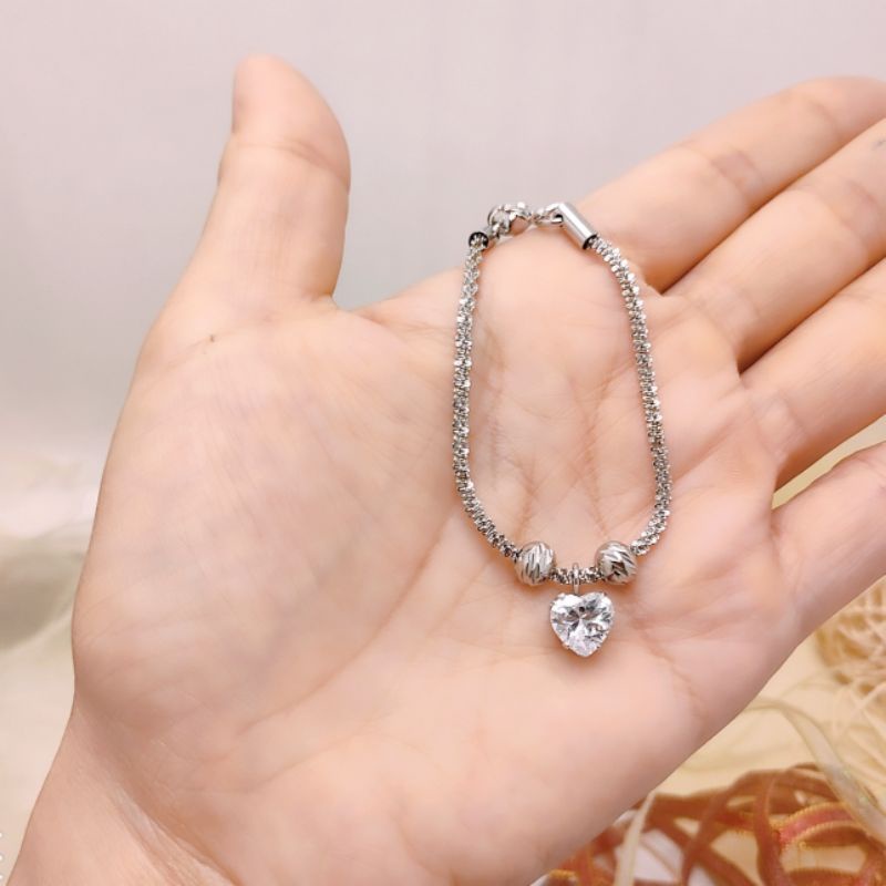 Lắc tay nữ inox xỏ bi mặt trái tim sáng đẹp không không gỉ sét