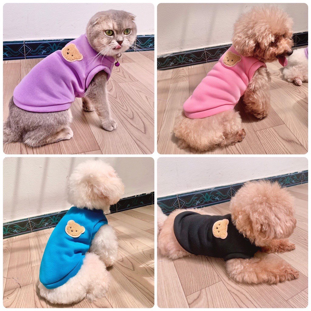 Áo Nỉ Bông Ba Lỗ Dành Cho Chó Mèo Họa Tiết Hình Gấu - Áo Mùa Đông Giữ Ấm Cho Thú Cưng
