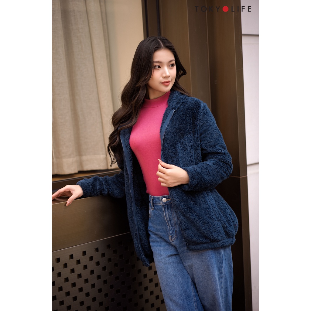 Áo khoác lông cừu NỮ nhân tạo mũ liền dáng dài, siêu ấm TOKYOLIFE I9FLJ504L