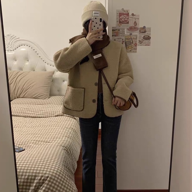 XIYUYI  Áo Khoác Lông Cừu Dáng Rộng Thời Trang Dành Cho Nữ