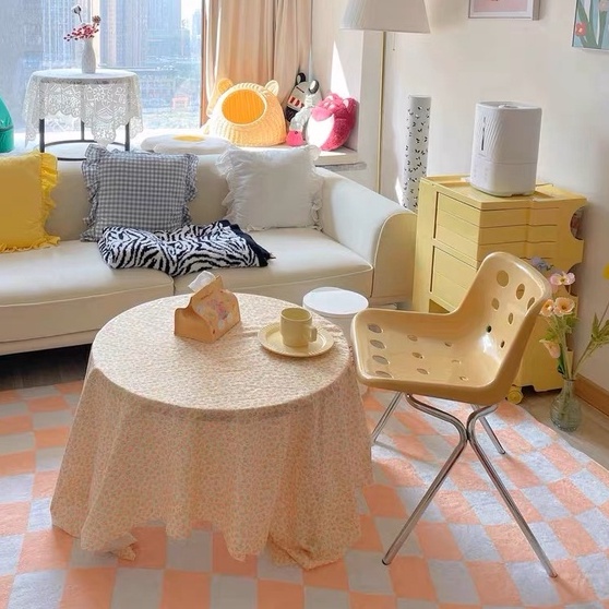 Thảm Ins xu hướng Vải nhung Morandi lông cừu thảm lau chân 100X160 140X200 hình dạng không đều bàn cờ thảm lông trải sàn phòng ngủ thảm trải sàn phòng khách