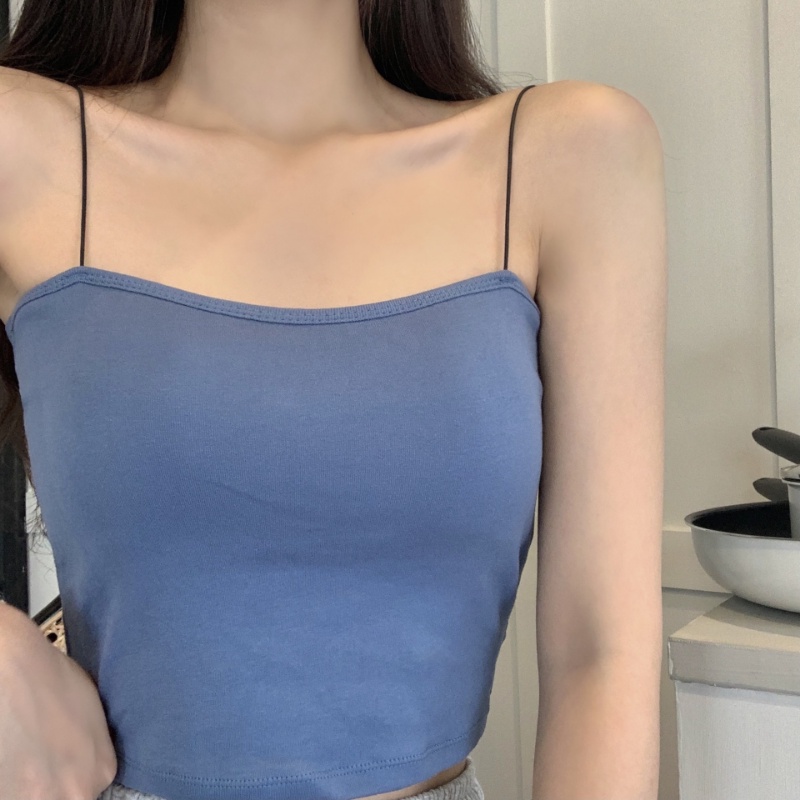 Áo lót vải cotton Hai Dây Không Đường May Màu Trơn Có Đệm Ngực Mềm Mại Chống Mài Mòn Thời Trang Cho Nữ