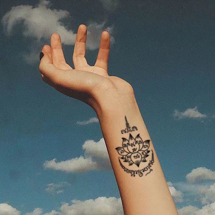 Hình Xăm Dán Tạm Thời Giữ Màu 14 Ngày Chống Nước Lâu Trôi In Hình Hoa Sen