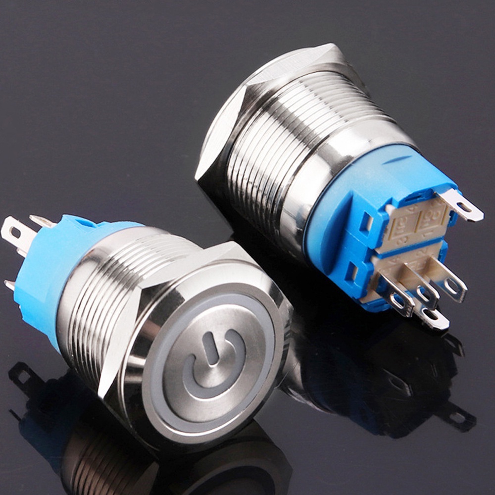 Nút nhấn công tắc Inox 22mm, Loại nhấn giữ Trạng thái có đèn LED