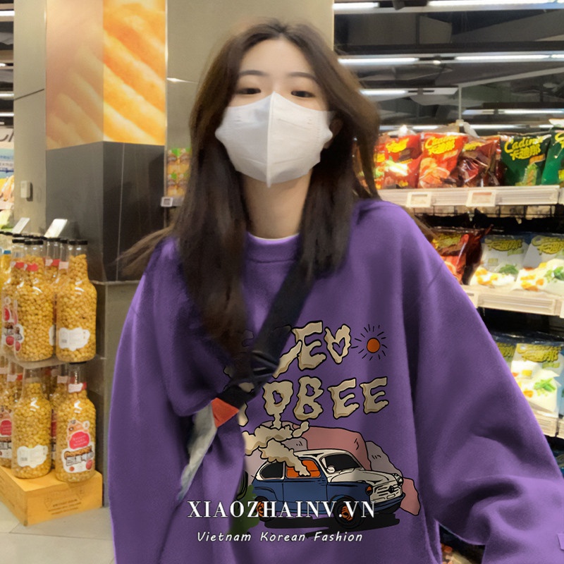 Áo sweatshirt Xiaozhainv tay dài oversize cổ điển thu đông dành cho nữ