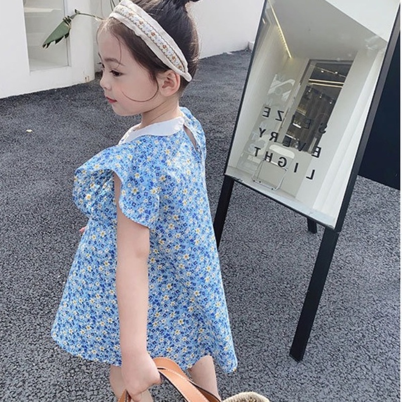 Váy cho bé gái Phong cách Hàn Quốc bông ngắn tay áo thêu búp bê cổ công chúa đầm 1-6 tuổi