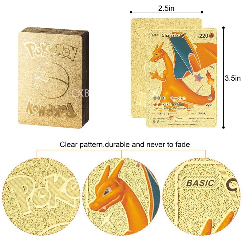 Hộp 110 Thẻ Bài Pokemon Bằng Kim Loại Màu Vàng Kim