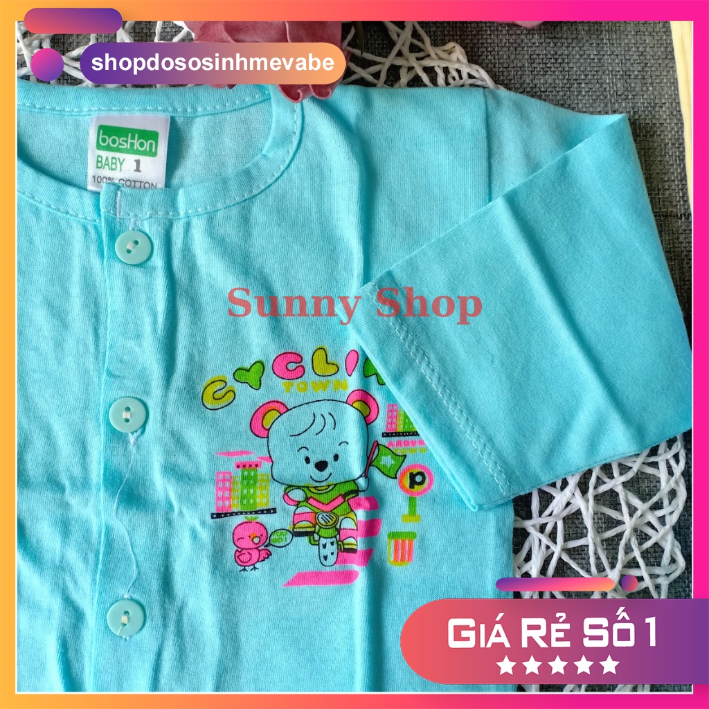 Áo em bé MÀU Cúc giữa TAY DÀI BOSHON cho bé sơ sinh đến 9kg