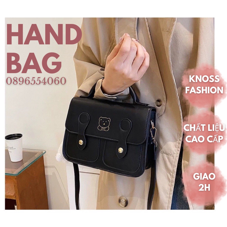 Túi xách nữ túi đeo chéo cầm tay hoạ tiết in hình gấu kèm 2 khoá nấm siêu xinh thời trang trẻ trung KNOSS FASHION