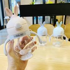 Bình nước tập uống cho bé FREESHIP Bình con thỏ có van chống sặc cao cấp 250ml bằng nhựa PP chịu nhiệt tốt