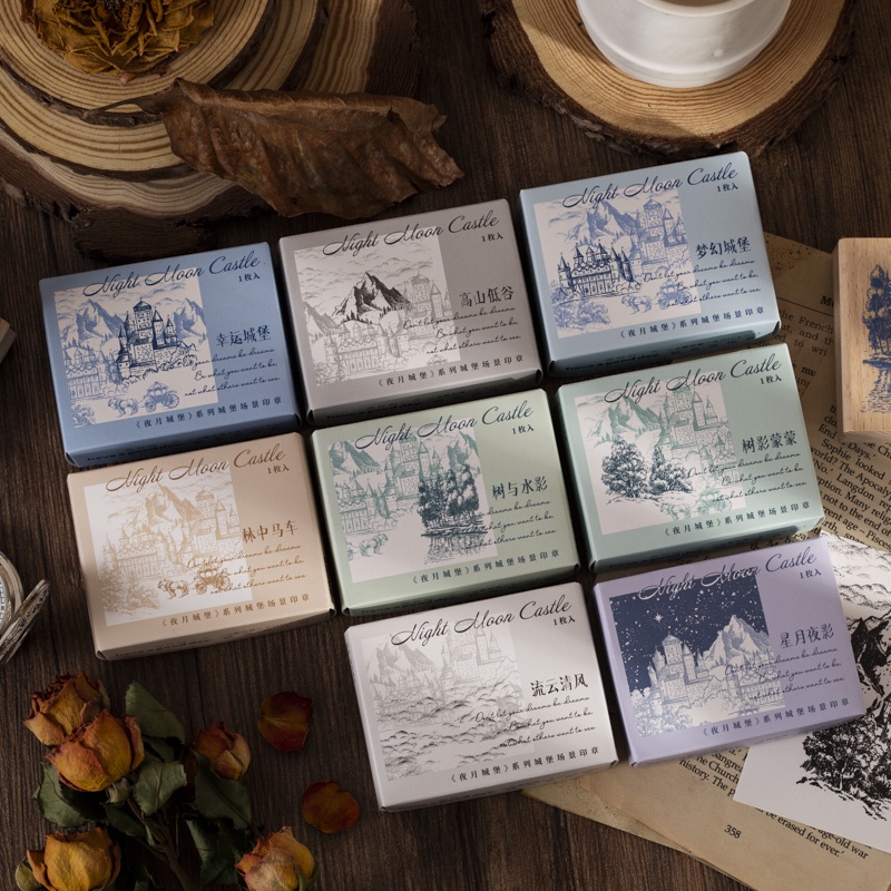 Con Dấu Gỗ Cao Su Hình Lâu Đài / Mặt Trăng / Đêm Dùng Trang Trí Sổ Tay DIY