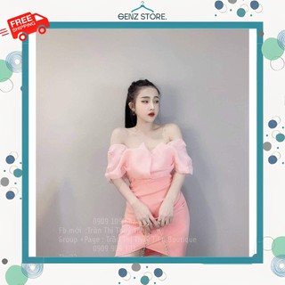 Váy Đầm Ôm Nữ Trễ Vai Đính Cườm Phối Voan Kiếng Thời Trang (có Mút Ngực) Xinh Xắn FreeSize - GENZ STORE.