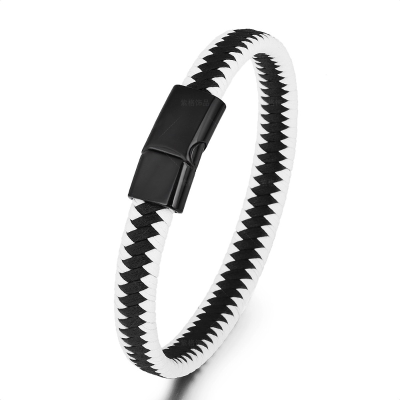 Vòng Tay Da Phối Thép Không Gỉ Phong Cách Hip Hop Cho Nam