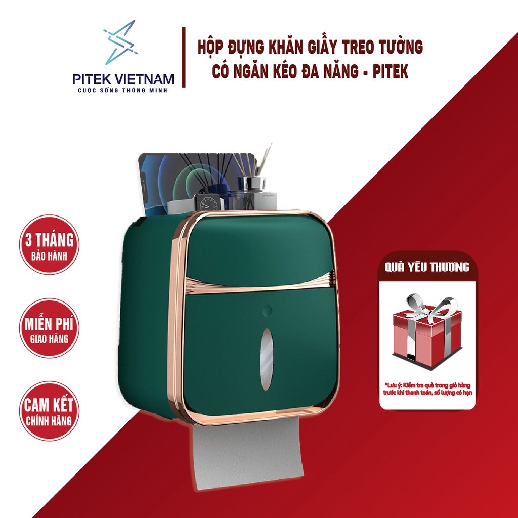 Hộp đựng khăn giấy treo tường có ngăn kéo đa năng - Pitek