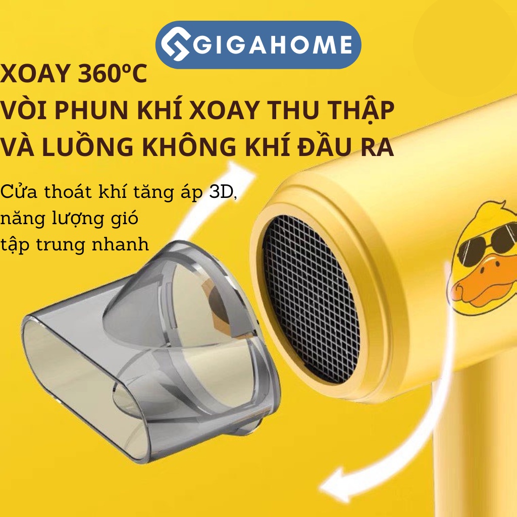 Máy Sấy Tóc Nóng Lạnh 3 Chế Độ Gió, 2 Chế Độ Sấy Hình Vịt Vàng GIGAHOME 10912
