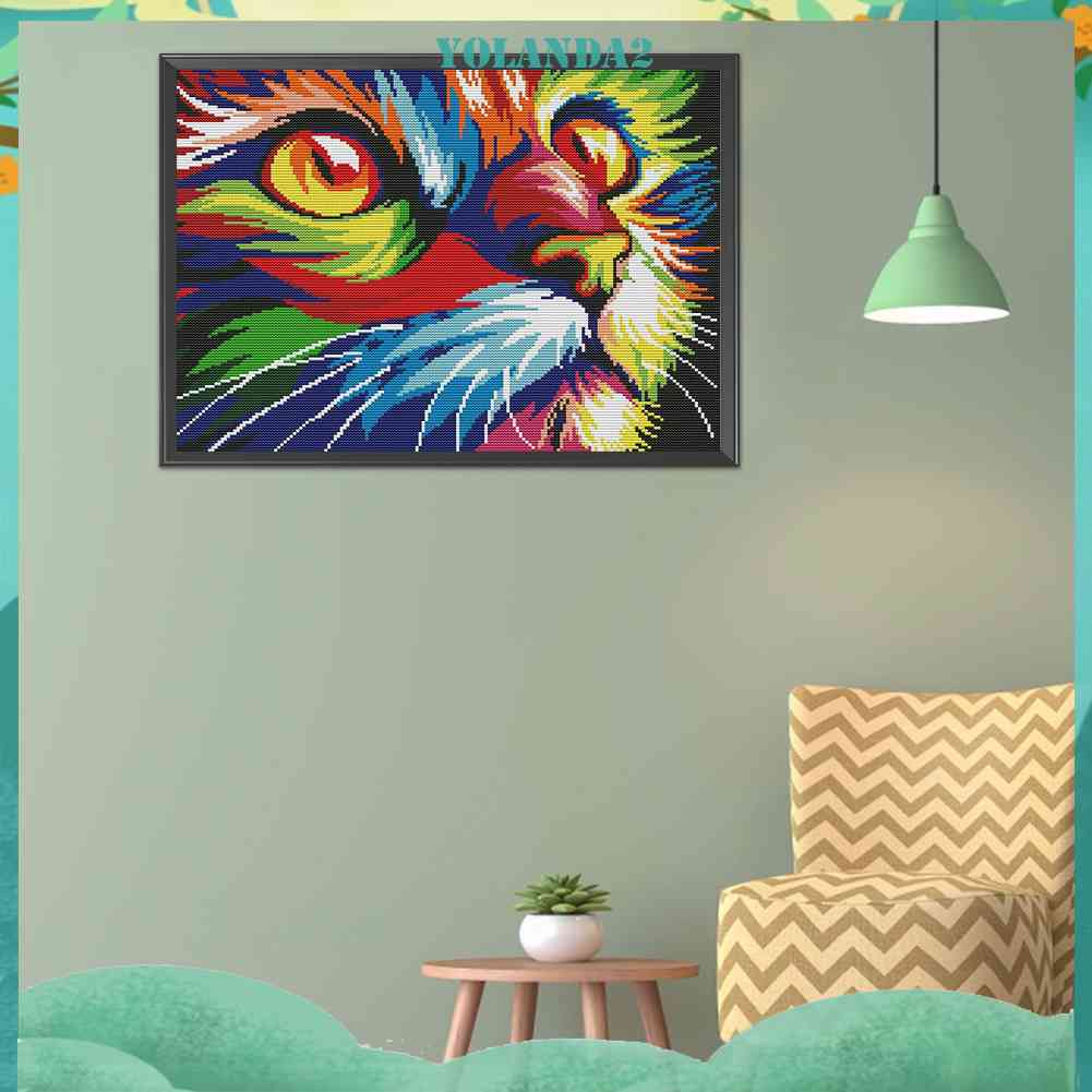 Bộ Tranh Thêu Chữ Thập DIY Hình Chú Mèo Nhiều Màu Sắc 11CT Yolanda2