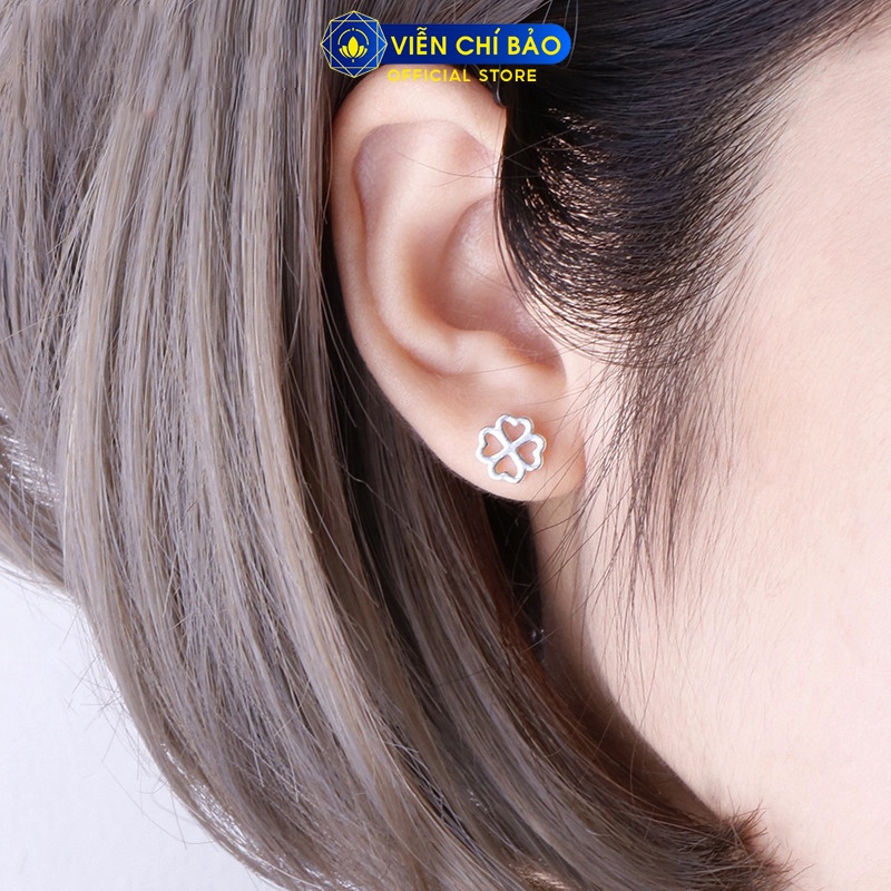Bông tai bạc nữ cỏ bốn lá may mắn chất liệu bạc 925 thời trang phụ kiện trang sức nữ thương hiệu Viễn Chí Bảo E011