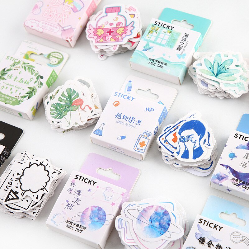 Set 46 Tấm Sticker Dán Trang Trí Điện Thoại Laptop Họa Tiết Hoạt Hình Sáng Tạo
