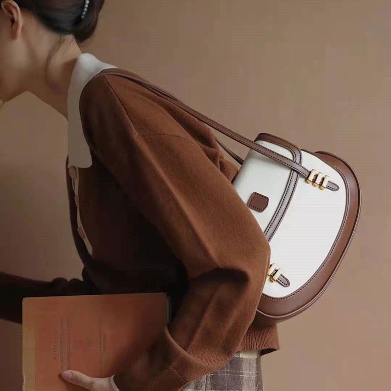 Mischa Túi Đeo Vai Bằng Da PU Màu Tương Phản Phong Cách retro Pháp Thời Trang Sang Trọng Dễ Phối Đồ