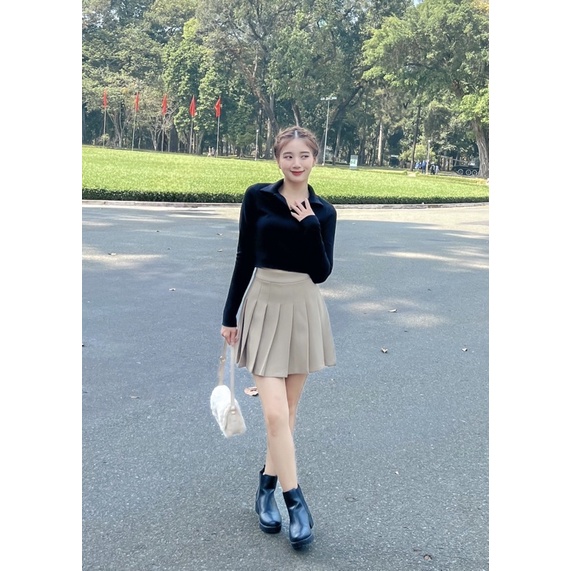 Chân váy tennis form ngắn xếp ly lưng cao màu đen, nâu Wee Skirt - Sibling House