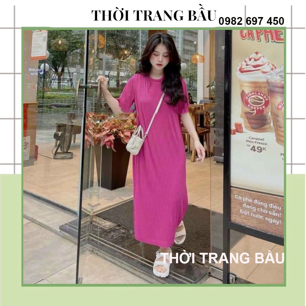 VÁY BẦU THỜI TRANG-ĐẦM BẦU CÔNG SỞ DÁNG XUÔNG DÀI RỘNG CHẤT THUN TĂM SIÊU XINH, CHO MẸ THOẢI MÁI.