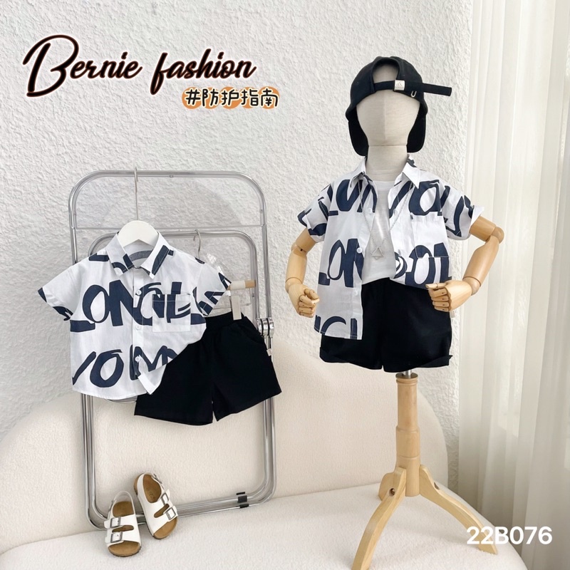 Bộ bé trai sơ mi Bernie chữ phong cách chất thô mềm cho bé từ 9-23kg-22B076