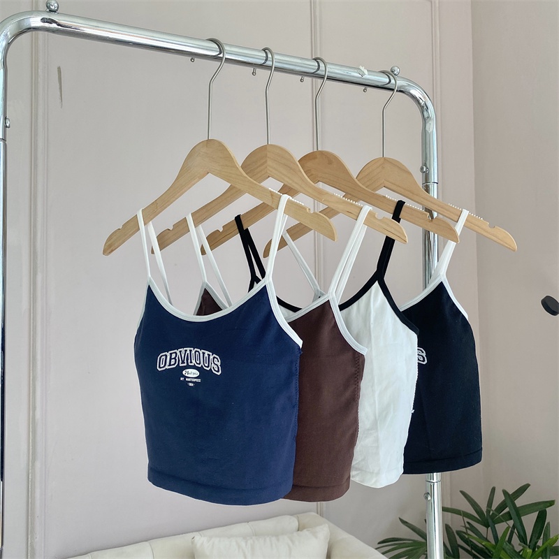 NRVP Áo tanktop co giãn phong cách Hàn Quốc với đệm ngực