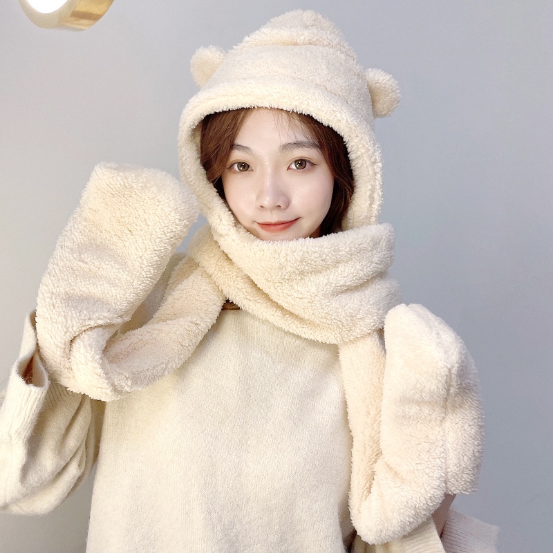 Nón Lông Quai Dài Làm Khăn Cổ Có Túi Giữ Ấm Tay Hình Gấu 3 IN 1 RQN2230