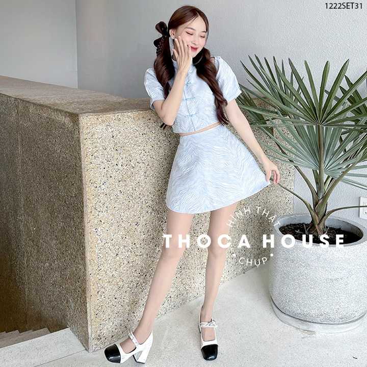 [Độc quyền THOCA HOUSE] Set Tết cổ tàu áo croptop khoét vai + chân váy trơn nhiều màu chất vải gấm dày dặn cực xinh