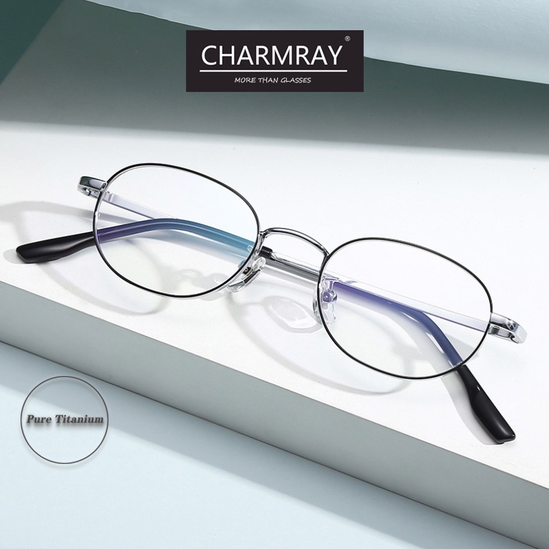 Mắt kính CHARMRAY gọng oval nhỏ bằng titan thời trang cho nam nữ