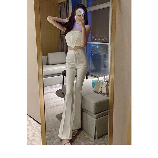 Set Áo Corset Xương Cá Mix Quần Ống Loe Cao Cấp