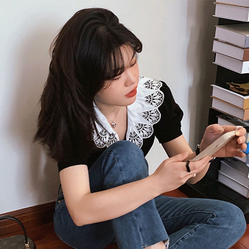 Áo Thun Dệt Kim Tay Ngắn Cổ Chữ V Thời Trang Hàn Quốc Dành Cho Nữ