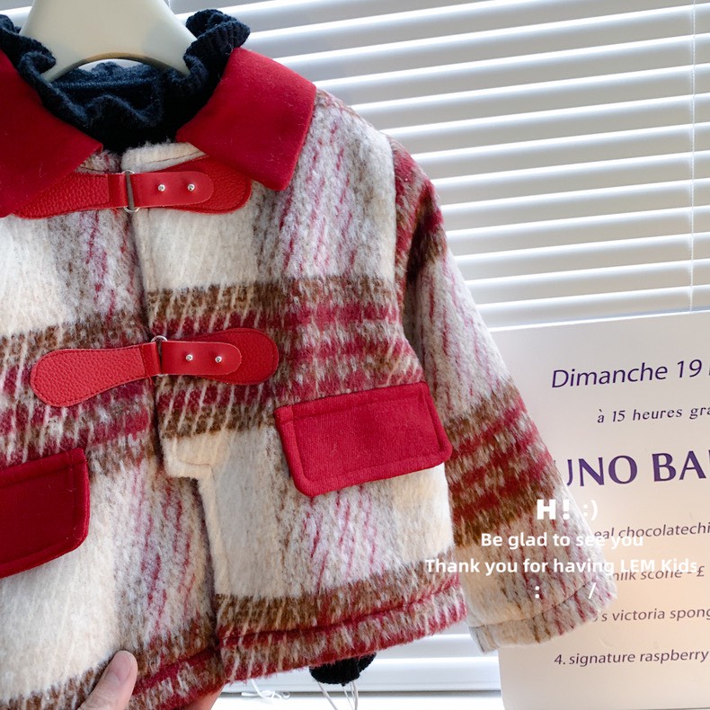 Bộ Kẻ Dạ Len Bé Gái Năm Mới Lót Thỏ Nhung Hàng QC