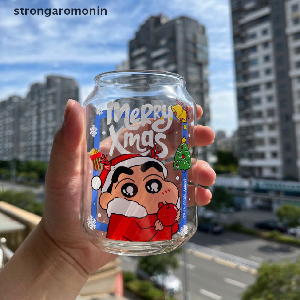 Cốc Uống Nước Bằng Thủy Tinh Hình Cậu Bé Bút Chì Shin Dễ Thương Kèm Ống Hút Tiện Dụng Cho Gia Đình / Văn Phòng