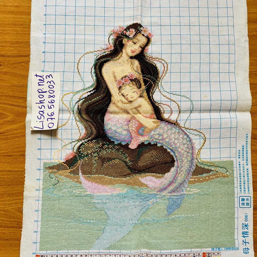 Tranh thêu chữ thập NÀNG TIÊN CÁ đã thành phẩm 50x67cm đã thêu rùi r001
