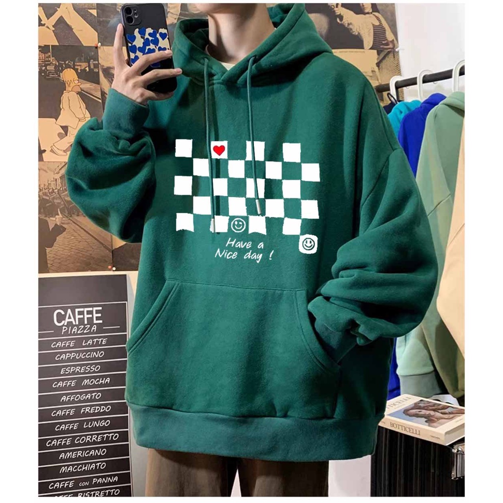 &lt;FREE SHIP&gt; ÁO HOODIE NỈ NGOẠI NAM NỮ UNISEX FORM RỘNG BAO ĐẸP, BAO CHẤT XANH HOODIE BÀN CỜ