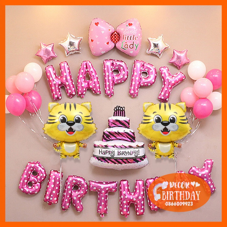 Set Trang Trí Sinh Nhật TUỔI HỔ Cho Bé Gái, Trang Trí Đầy Tháng Bé 2022, Đầy Đủ Như Hình Tặng Kèm Đồ Bơm Băng Dính