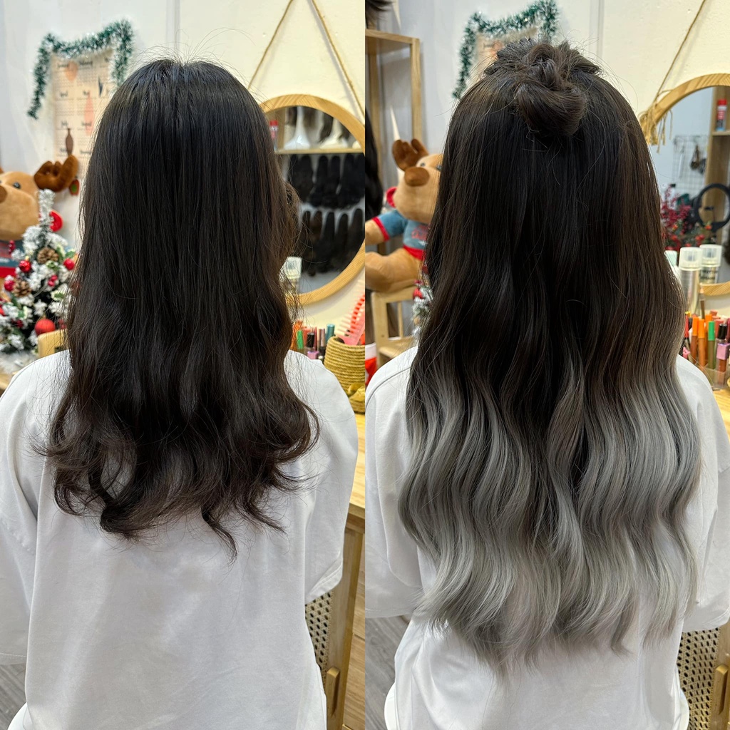 Ku07 tóc giả kẹp u sóng ombre khói