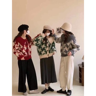 Áo len lông loang cổ bẻ cúc đen 2979