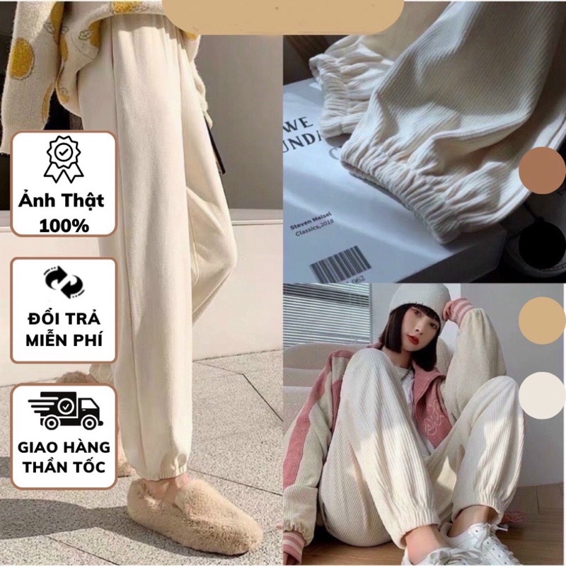 Quần jogger ống rộng unisex dáng rộng bo chun chất nhung tăm cá tính dễ phối đồ thích hợp mặc thu đông