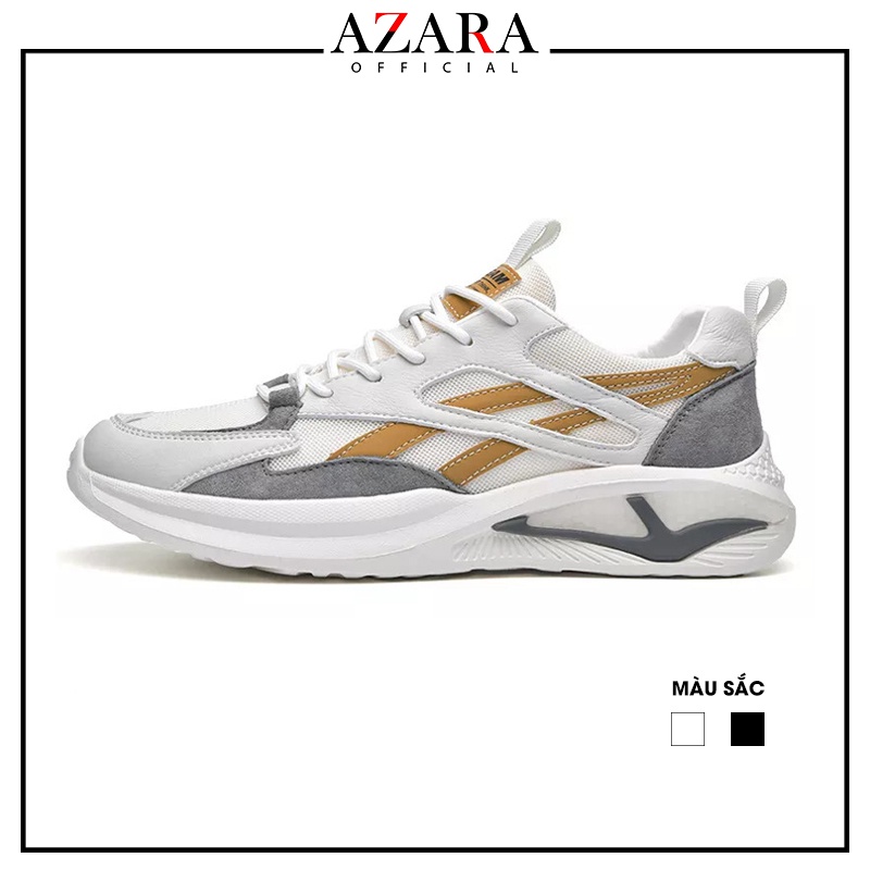 Giày Thể Thao Nam AZARA- Sneaker Màu Trắng Viền Vàng - Trắng Viền Đen , Giày Thể Thao Hoạt Động Ngoài Trời - G5195